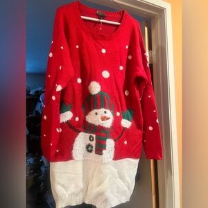 Allison Brittney Festive Red Snowman Sweater